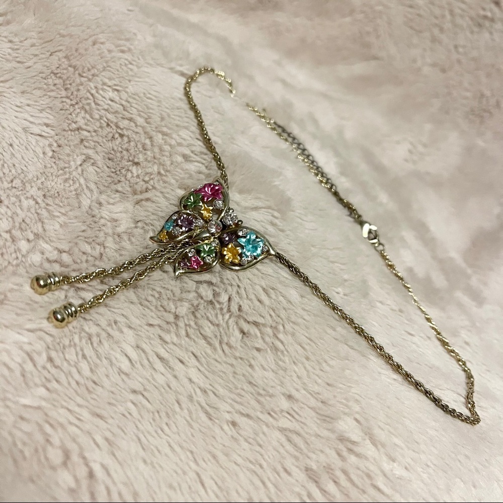 Multicolor crystal butterfly necklace